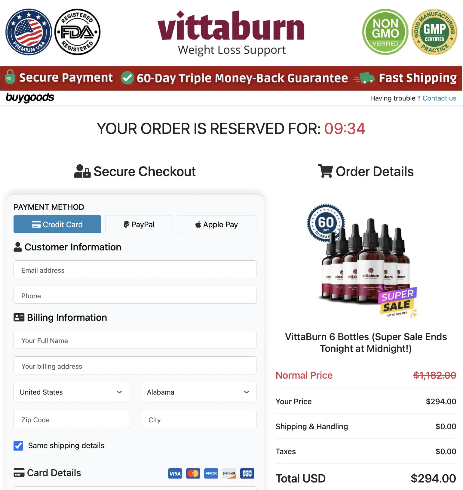 VittaBurn Natural Weight Management Formula — Front Label